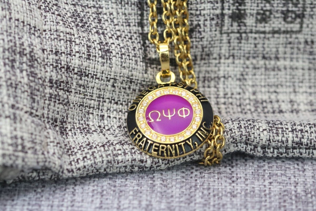 Omega Psi Phi Pendant Necklace (ΩΨΦ) - Classic Man, Yellow Gold - fratrings