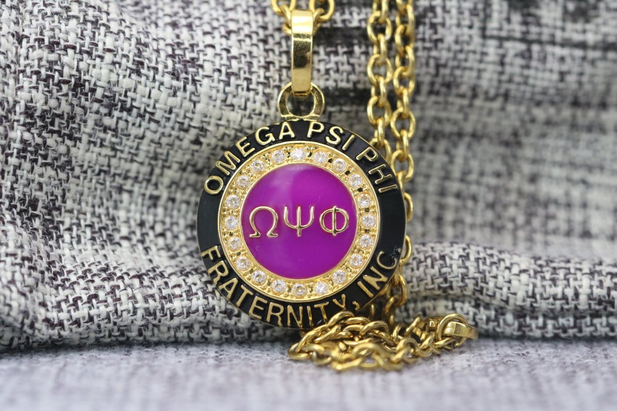 Omega Psi Phi Pendant Necklace (ΩΨΦ) - Classic Man, Yellow Gold - fratrings