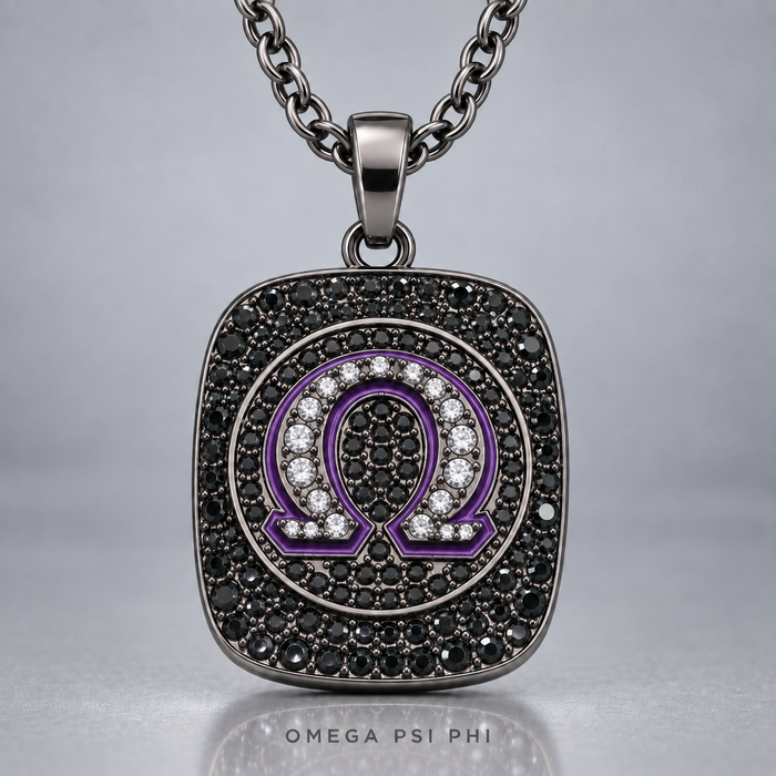 Omega Psi Phi Pendant Necklace - Shine Series, Black Nickel