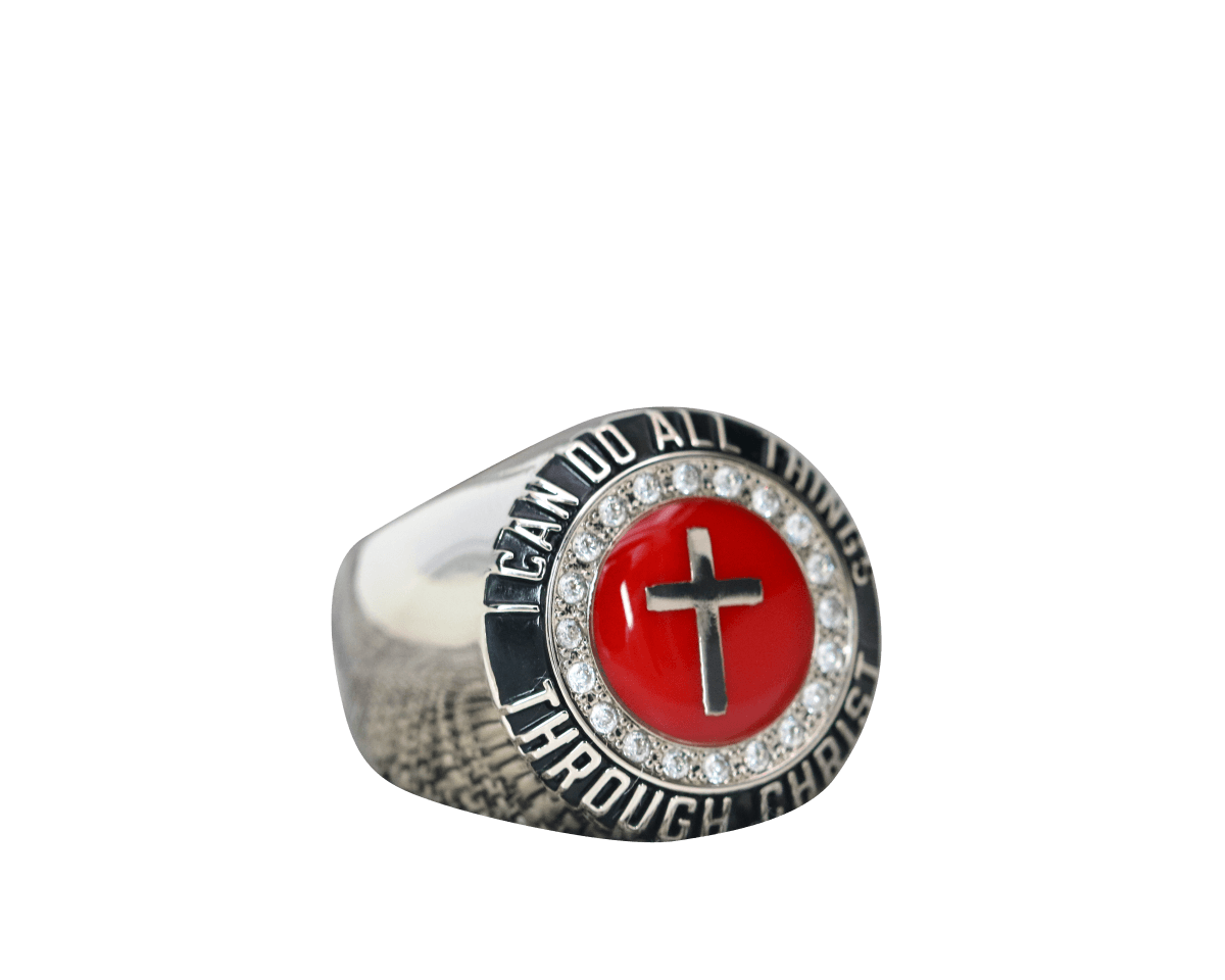 Christian Cross Blood Of Christ Ring - Diamond Halo Series - fratrings